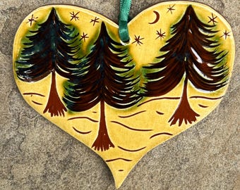 3 Pine Trees Redware Ornament - H87