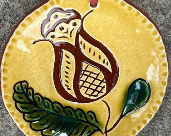 Sgraffito Redware Ornament - Pennsylvania German Tulip Pottery