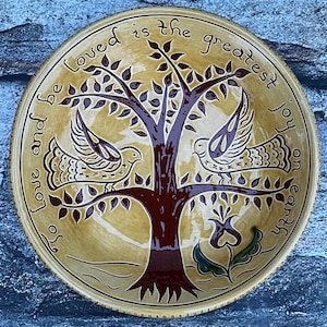 Love Birds in a Tree - Redware Sgraffito Pottery Bowl - SG1446