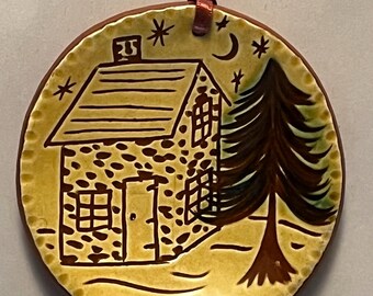 House with a Pine Tree - Pennsylvania German Redware Pottery by Denise Wilz - R99
