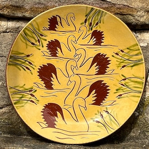 Seven Swans a-Swimming - 10 inch Plate - Pennsylvania German Redware - SG1455