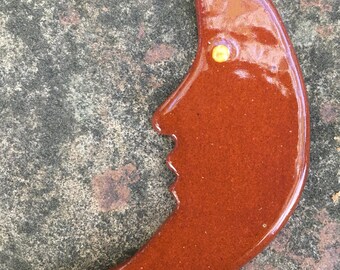 Moon Ornament - Redware Folk Art Pottery for your Feather Tree