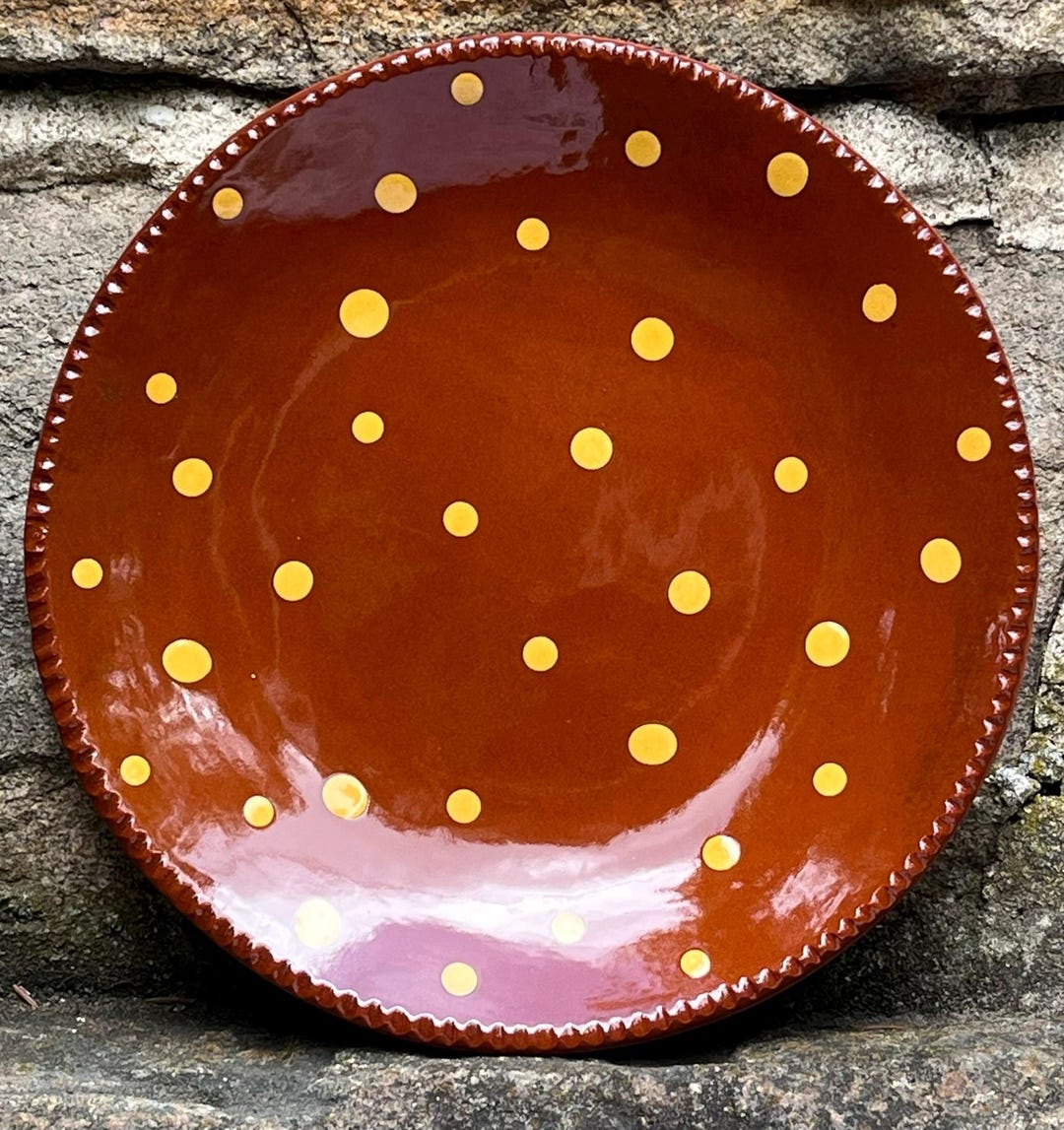 Ohhh More Dots! - 9 Inch Slipware Dish - Pennsylvania German Redware ...