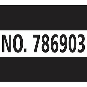 May include: A rectangular white sign with the text "NO. 786903" in bold black font. The sign is mounted on a black background and has a screw hole in each corner.