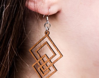 Laser cut wood earrings - Diamond Tower design