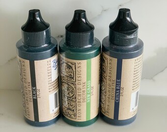 Iron Orchid Designs Ink Bundle of 3 New Grass, Black, China Blue