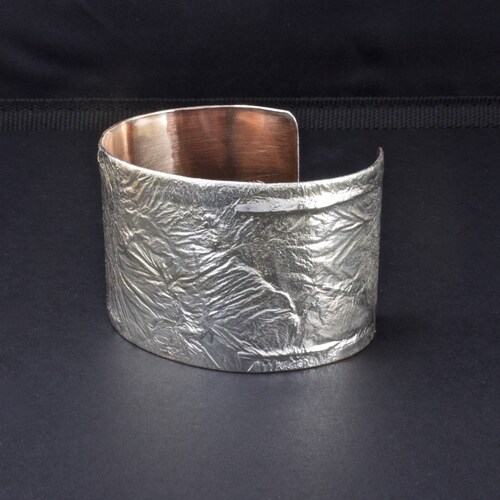 Copper and Sterling Silver Cuff Bracelet, Melted Silver On Copper, Wide Band Cuff Bracelet, shops Rugged Cuff for Men or Women, Moonscape Cuff