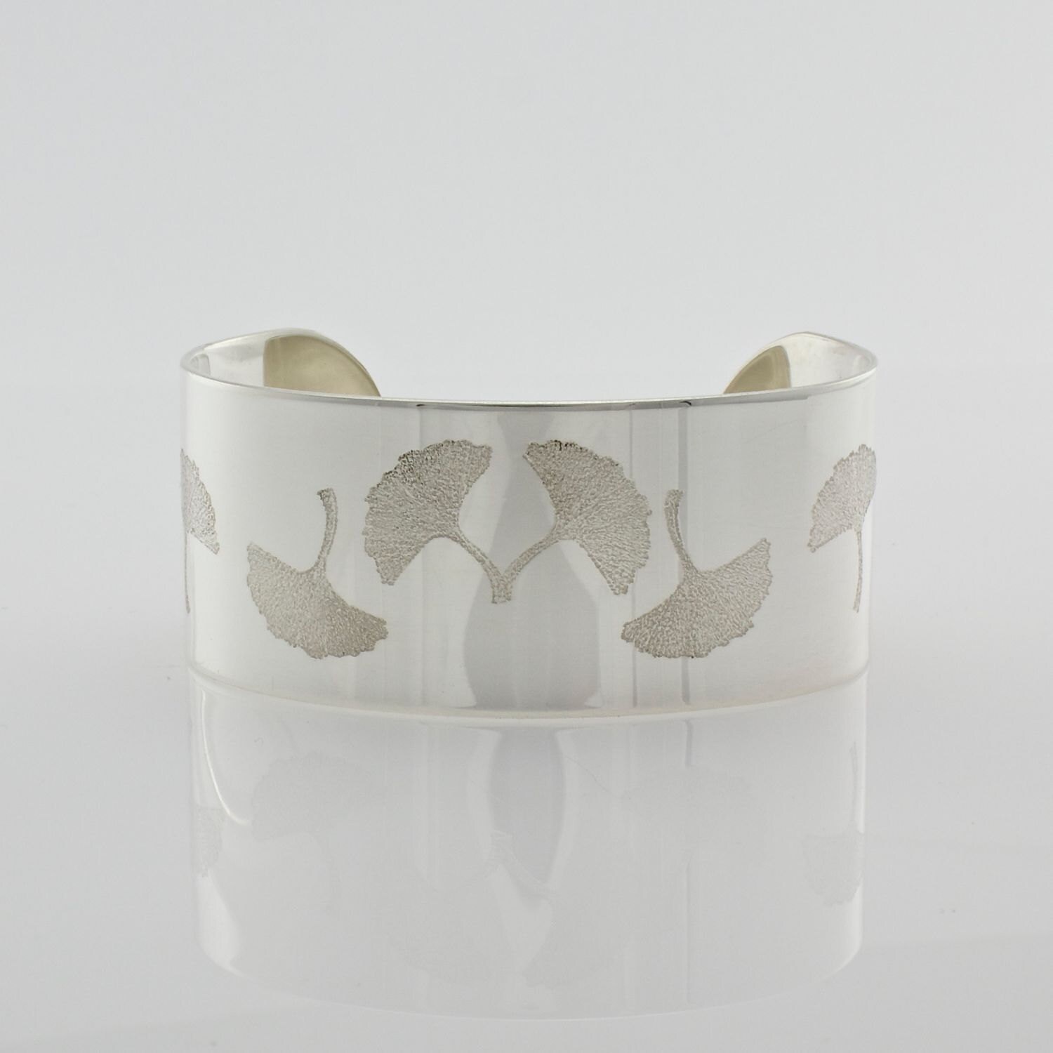 Ginkgo Leaf Cuff Bracelet,  Sterling Silver Cuff Bracelet, Modern Bracelet, Nature Leaf Pattern  Bracelet, Woman's Cuff