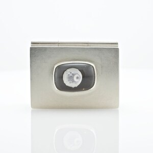 Pill Box - Sterling Silver Box with Reversed Carved Rock Crystal Quartz - Presentation Box - One of a Kind - Hinged - Treasure Box