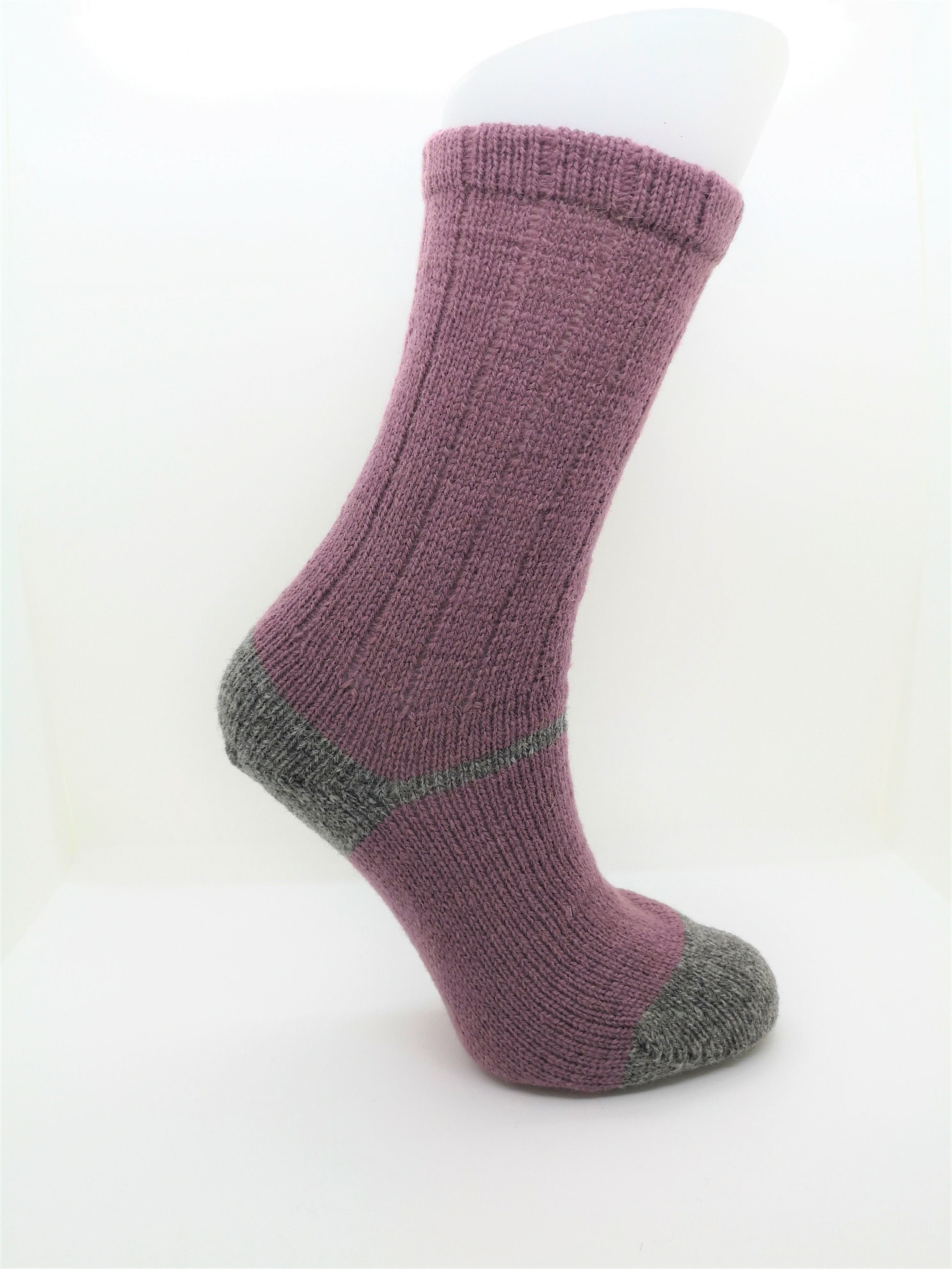 100 Pure Shetland Wool Bed Socks Cyclamen Purple With Grey Etsy