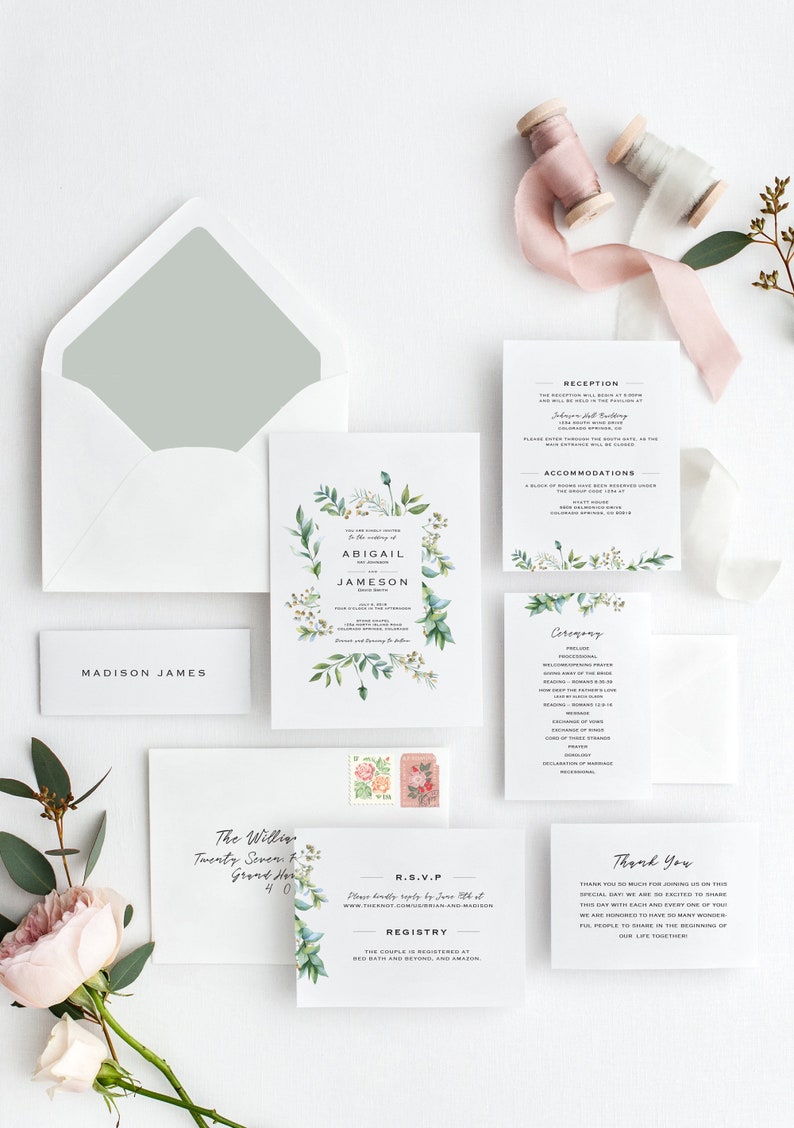 Greenery Wedding Invitation Set Floral Garden DIGITAL SET DOWNLOAD