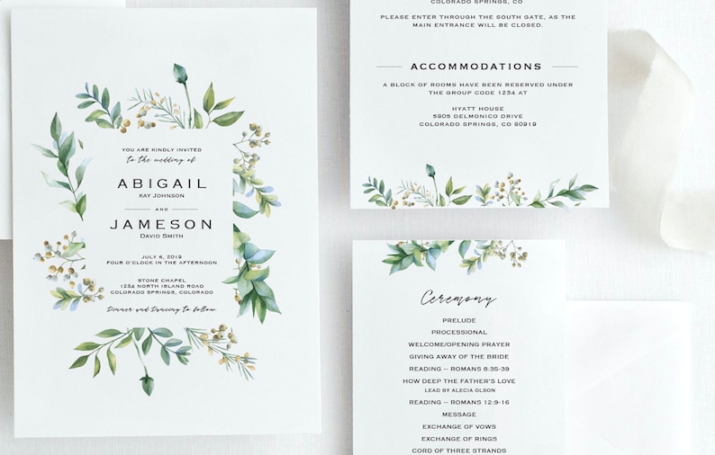 Greenery Wedding Invitation Set Floral Garden DIGITAL SET DOWNLOAD