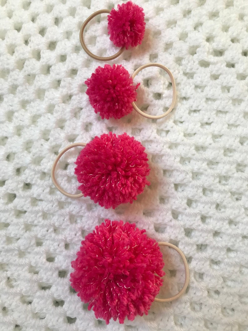 Pink Sparkly Yarn Puff Ball Hair Ties Etsy