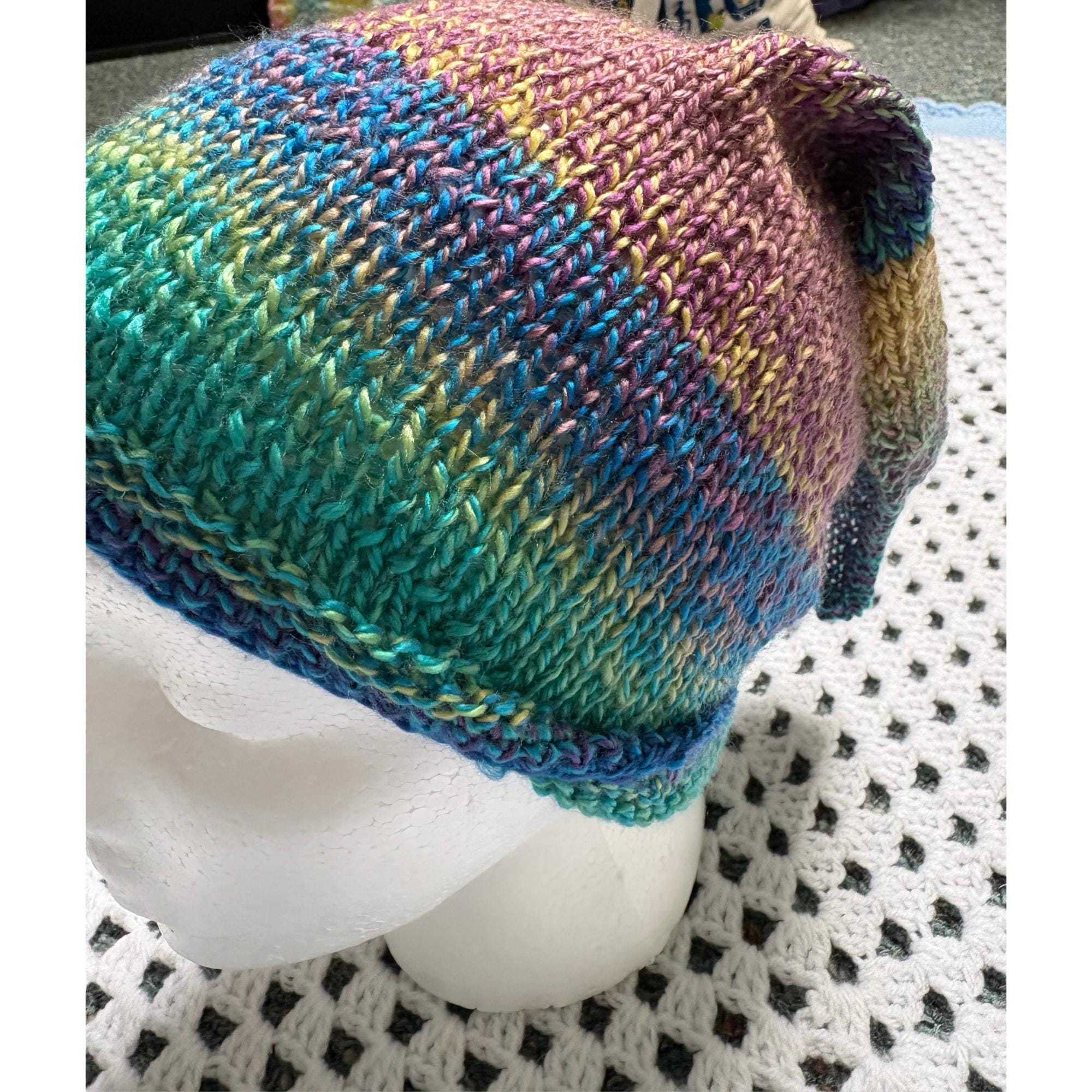 Hand Knit Triangle Bandana, Autumn Colors, Boho Headscarf, Acrylic Nylon Blend