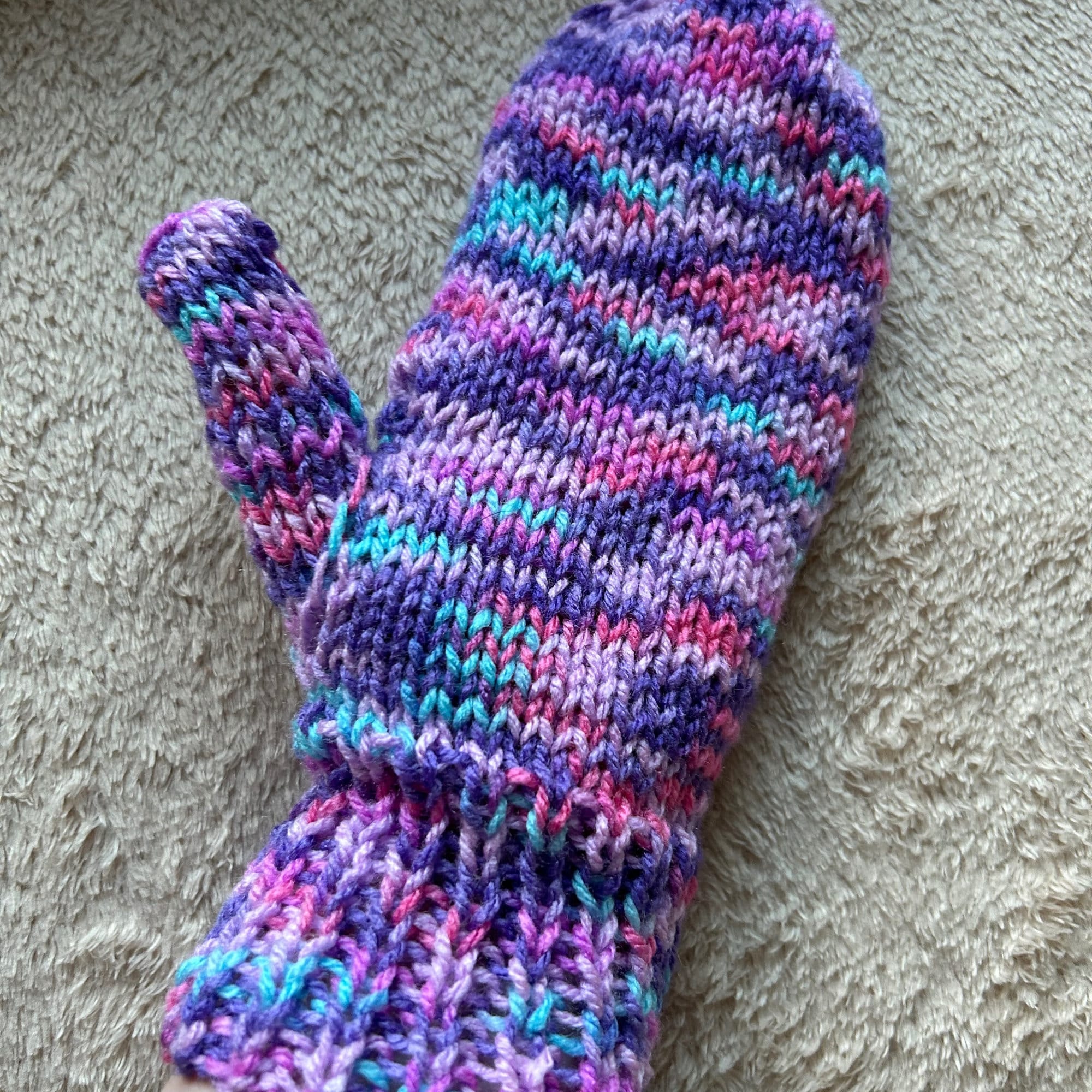 Hand Knit Purple Mittens, Colourful Acrylic Gloves