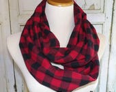 Adult Red Black Buffalo Plaid FLANNEL Infinity Scarf Photo Shoot Women 39 s Accessories