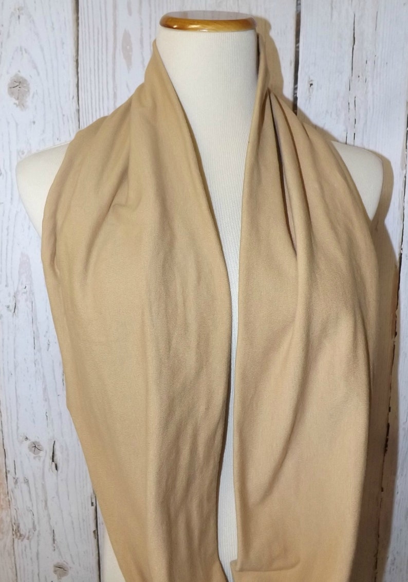 Camel Taupe Solid Cotton Spandex Infinity Scarf Stretch Knit Etsy