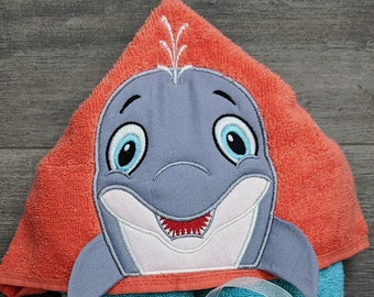 DOLPHIN Embroidered onto Towels Bath Robes Hooded Towel with Personalised name