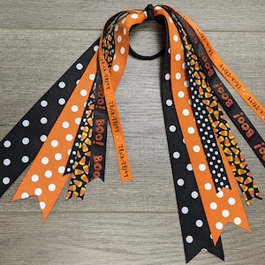 Mädchen Haarband Haarband • Halloween Pferdeschwanz Streamer • Band Pferdeschwanz Halter • Orange Schwarze Feiertagsschleife • Band Haargummi