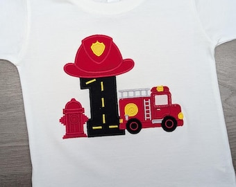 Verjaardagsshirt brandweerman jongens: T-shirt brandweerwagen appliqué