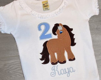 Girls Pony Birthday Shirt • Little Foal Top • Horse Themed Party • Bday Number • Western Cowgirl T-Shirt • Rodeo Lover Top • Custom Sewn Tee