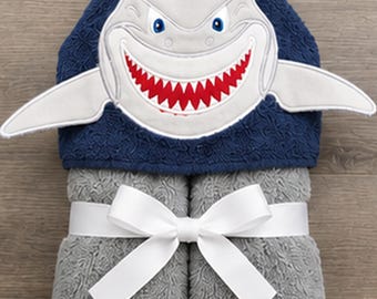 Shark Hooded Bath Wrap for Kids | Personalized Beach Towel | Custom Pool Gift for Toddlers