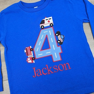 Boys First Responders Birthday Shirt • Police Car, Fire Truck/Engine, Ambulance • My 1st Bday • Personalized Embroidered Tee