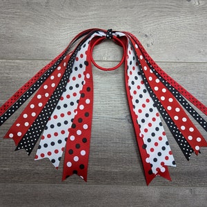 Pony-O per ragazze con nastro • Streamer coda di cavallo rosso nero bianco • Nastro ferma coda di cavallo • Elastico per capelli con nastro a pois • Tema Lady Bug Mouse