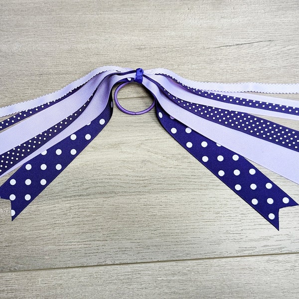 Girls Ribbon Pony-O • Shades of Purple Ponytail Streamer • Ribbon Pony Tail Holder • Polka Dotted Hair Tie • Voilet Lavender Polka Dots