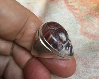 Gorgeous Multi Color Teardrop Mexican Laguna Lace Agate Ring - Mexican Laguna Lace Agate Ring -Mexican Laguna Statement Ring Size 9.75 (3/4)