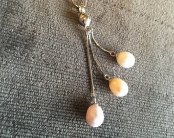 SALE: Beautiful Genuine Three Tone (White-Peach-Lavender) Pearl Necklace-Three Pearl Sterling Silver Necklace +  Magnet Connector