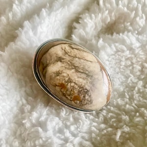 UNIQUE RARE Picture Jasper Ring - Coffee Brown Picture Jasper Ring Size 10.5 - Coffee Brown Jasper Ring-Vintage Coffee Picture Jasper Ring