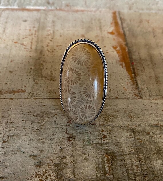 Multi Color Teardrop Fossil Coral Ring  - Fossil … - image 4