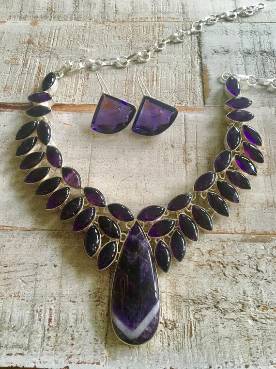 Purple Amethyst Necklace + Amethyst Dangle Hook Ea