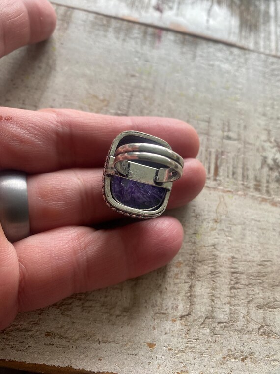 Rare Rectangle CHAROITE GEMSTONE Ring-CHAROITE Ge… - image 6