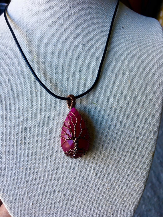 Unique Copper Wire Wrapped Pink Raspberry Teardro… - image 7