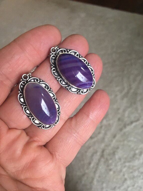 SALE: Purple Oblong Botswana Agate Dangle Earring… - image 3