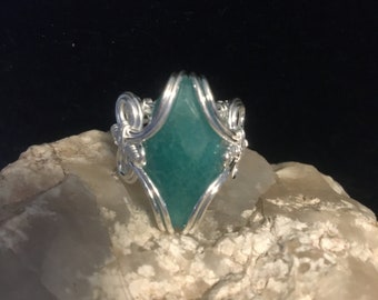 VERKOOP: Zilveren Wire Wrap Facet Emerald Ring - Emerald Silver Wire Wrap Ring - Silver Wire Wrap Ring Emerald Maat 6.5