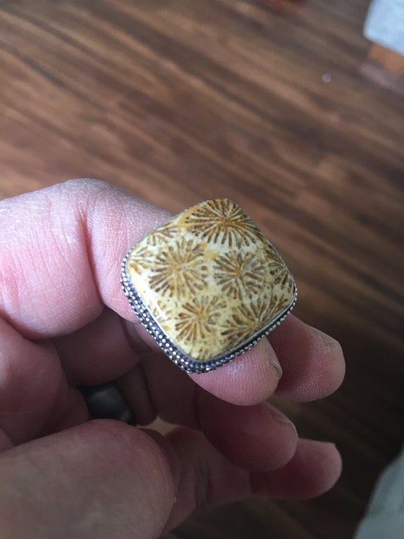 Natural Coral Fossil Ring - Coral Fossil Pendant … - image 1