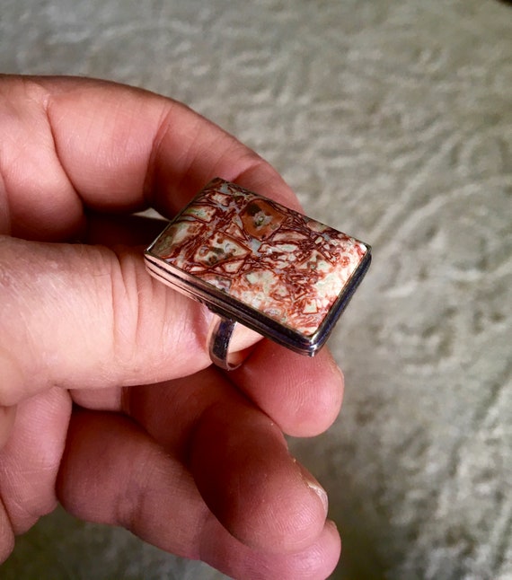 Beautiful Rectangle Leopard Jasper Ring - Leopard… - image 4