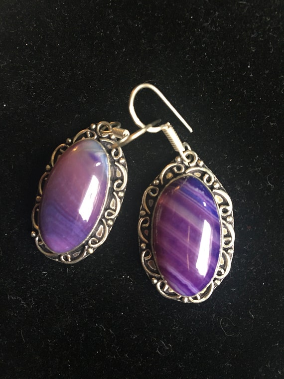 SALE: Purple Oblong Botswana Agate Dangle Earring… - image 4
