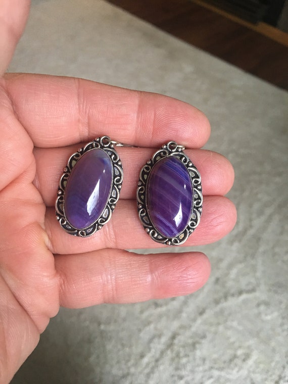 SALE: Purple Oblong Botswana Agate Dangle Earring… - image 2