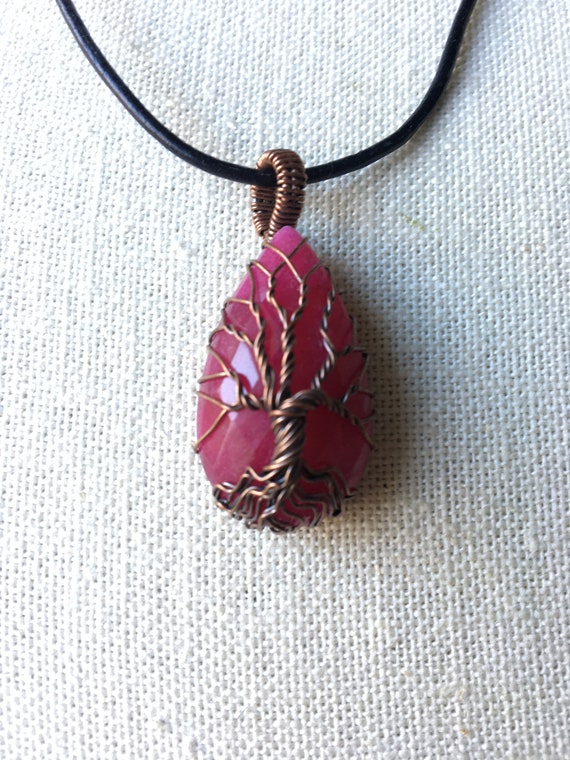Unique Copper Wire Wrapped Pink Raspberry Teardro… - image 1