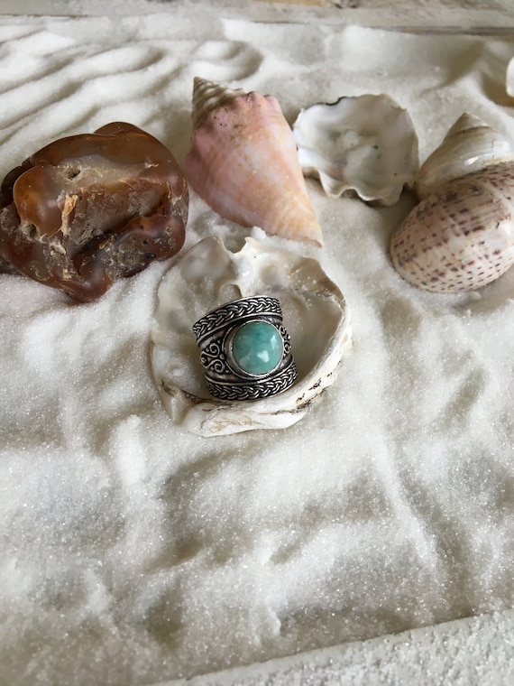 Vintage Blue Larimar Silver Ring - Vintage Blue La