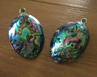 SPRING/SUMMER SALE: Natural Dome Stud Abalone Dangle Earrings-Abalone Shell Earrings-Vintage Abalone Shell Stud Earrings