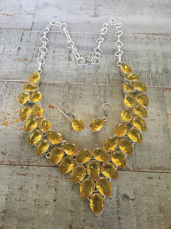 Gorgeous Large Citrine Collar Necklace + Matching 
