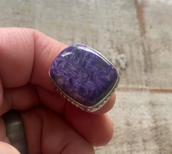 Rare Rectangle CHAROITE GEMSTONE Ring-CHAROITE Ge… - image 2