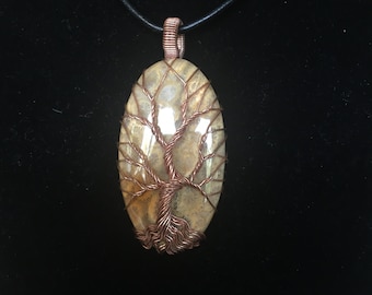 THE TREE of LIFE: Beautiful Unique Fossil Coral Copper Wire Wrapped Oval Pendant Necklace -Fossil Coral Copper Wire Wrapped Pendant Necklace