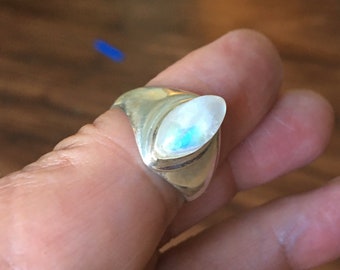 Beautiful Petite Rainbow Moonstone Ring Size 9.5 - Blue Moonstone 925 Sterling Silver Plated-Moonstone Ring - Rainbow Moonstone Ring