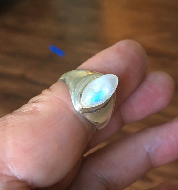 Beautiful Petite Rainbow Moonstone Ring Size 9.5 -